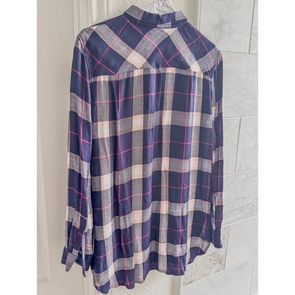 Sandra Ingrish Hunter Plaid Long-sleeve Button-down Shirt Women Blue M - Picture 12 of 13